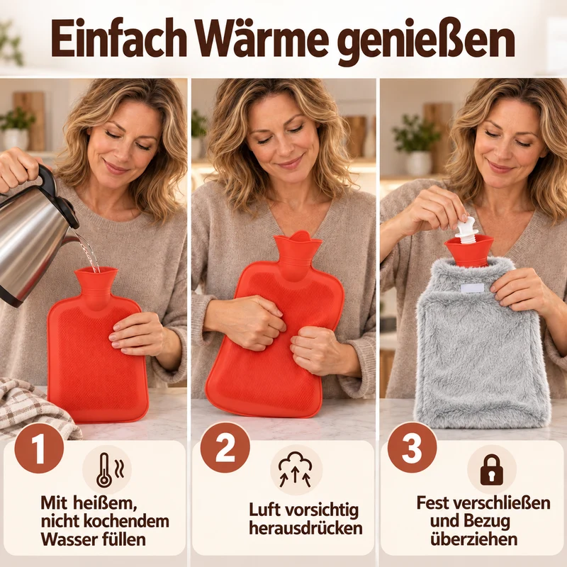 Wärmflasche mit weichem Kunstfellbezug, 2 L, 21 x 36 cm, Dunkelgrau