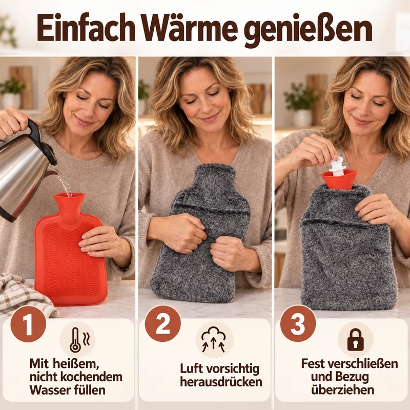 Wärmflasche mit weichem Kunstfellbezug, 2 L, 21 x 36 cm, Dunkelgrau