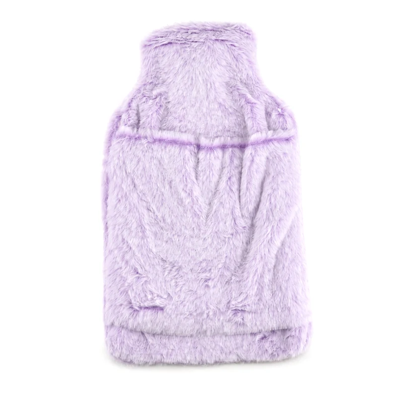 Wärmflasche mit weichem Kunstfellbezug, 2 L, 21 x 36 cm, Dunkelgrau