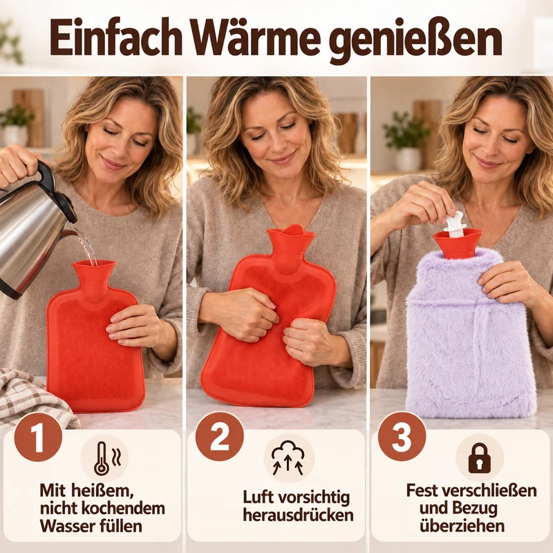 Wärmflasche mit weichem Kunstfellbezug, 2 L, 21 x 36 cm, Dunkelgrau