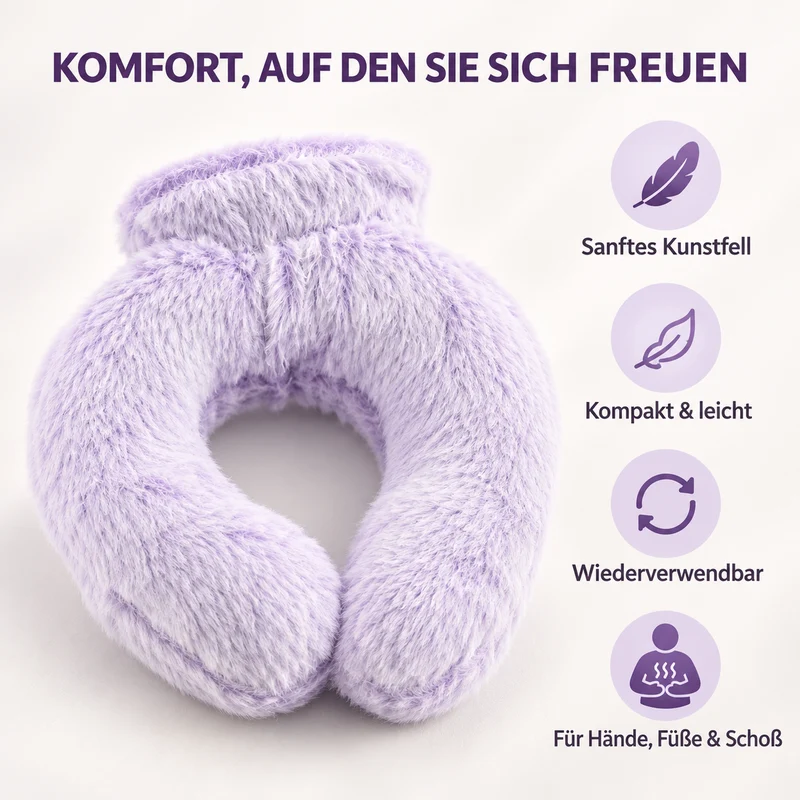 Nacken-Wärmflasche mit weichem Kunstfellbezug, 0,85 L, 22 x 18 cm, Dunkelgrau