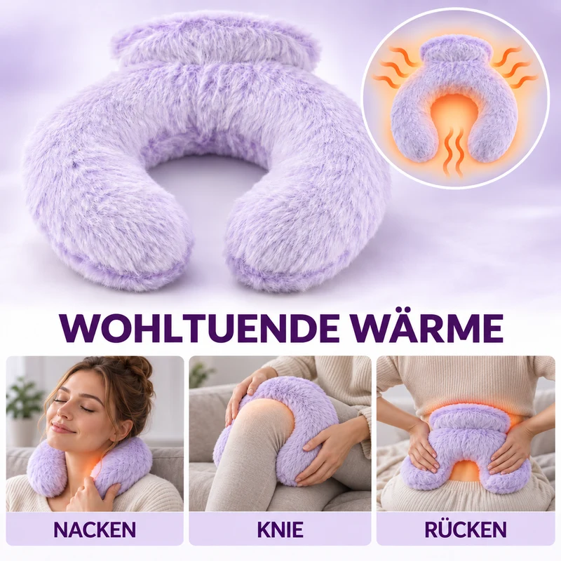 Nacken-Wärmflasche mit weichem Kunstfellbezug, 0,85 L, 22 x 18 cm, Dunkelgrau