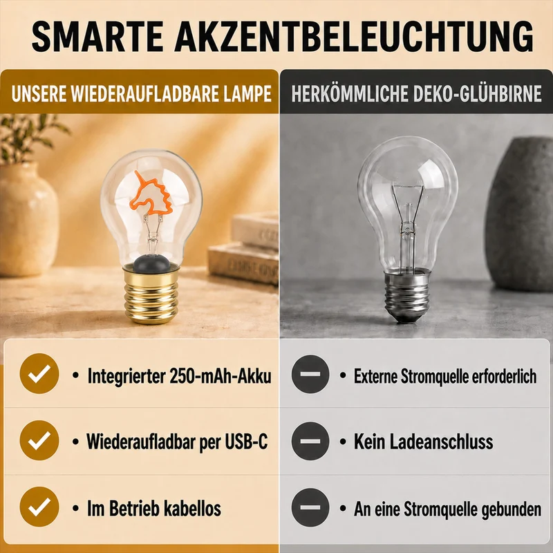 LIVMORE LED-Dekoleuchte in Glühbirnenform mit Kussmundmotiv, USB-C-aufladbar, 6,5x12cm, Rot