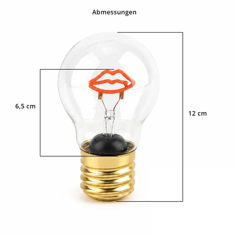 LIVMORE LED-Dekoleuchte in Glühbirnenform mit Kussmundmotiv, USB-C-aufladbar, 6,5x12cm, Rot