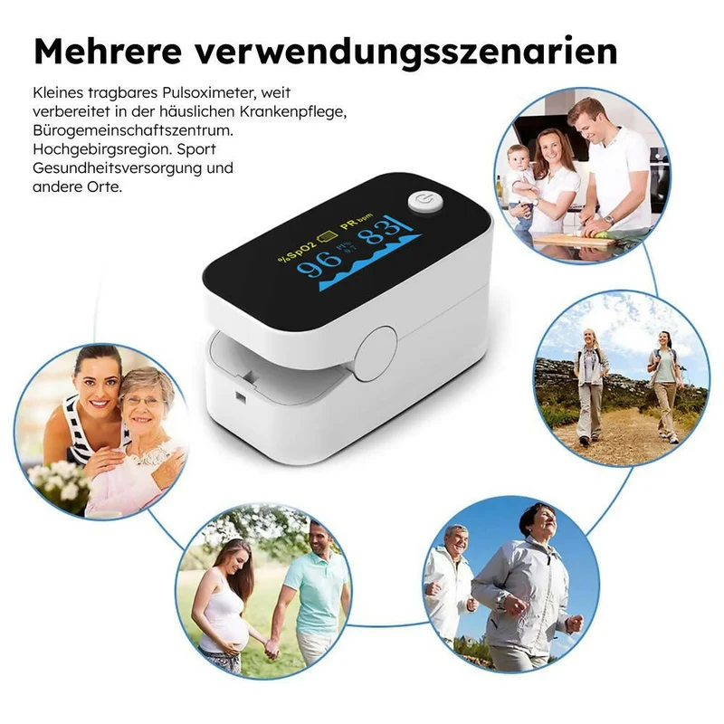 Pulsoximeter / Blutsauerstoffmessgerät / Oximeter für Finger / Mit OLED-Anzeige / Professionell und hochgenau / Optimal für Familien, ältere Menschen und Krankenhäuser