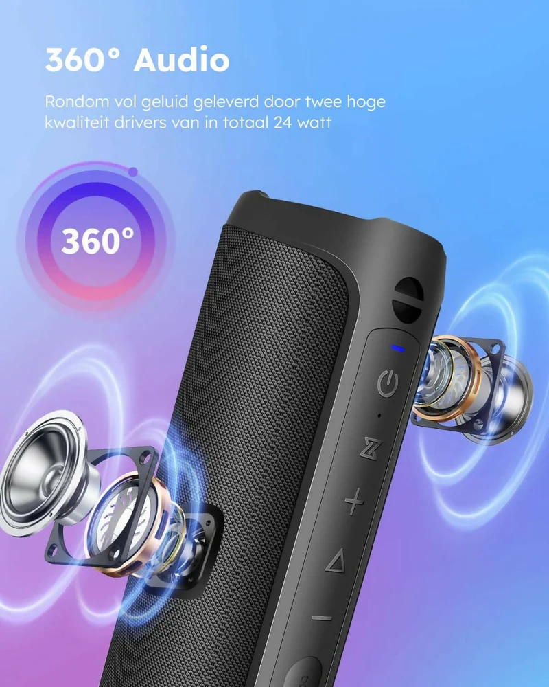 Bluetooth-luidspreker / Krachtig stereogeluid / IPX7 waterdicht / Handsfree-functie / Optioneel LED-lampje / 20 uur batterijduur