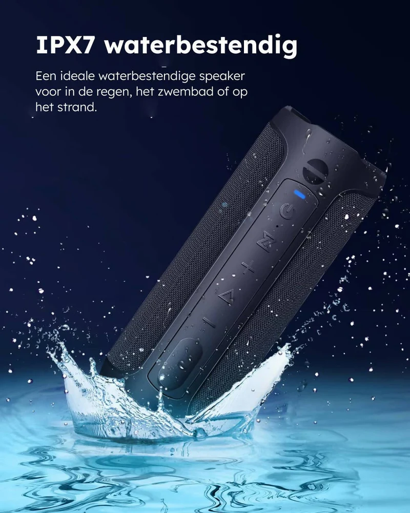 Bluetooth-luidspreker / Krachtig stereogeluid / IPX7 waterdicht / Handsfree-functie / Optioneel LED-lampje / 20 uur batterijduur