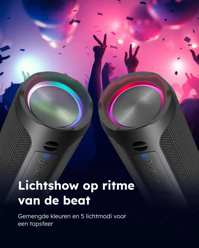 Bluetooth-luidspreker / Krachtig stereogeluid / IPX7 waterdicht / Handsfree-functie / Optioneel LED-lampje / 20 uur batterijduur