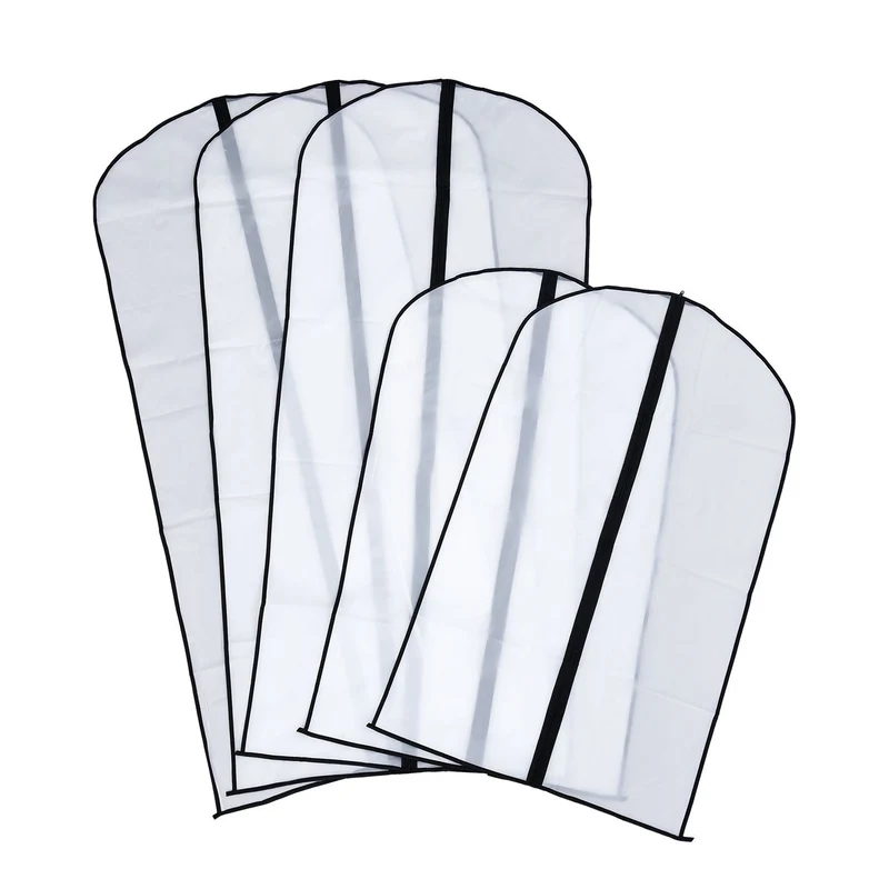 5er Set staubdichter Kleidersack mit Reißverschluss, 5 Stück:60x120cm, schwarz