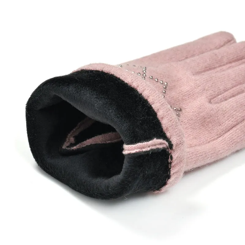 LA MAREY - 2er-Set Elegante Kaschmir Mützen und Handschuhen mit Mikroplüsch Futter, Marineblau