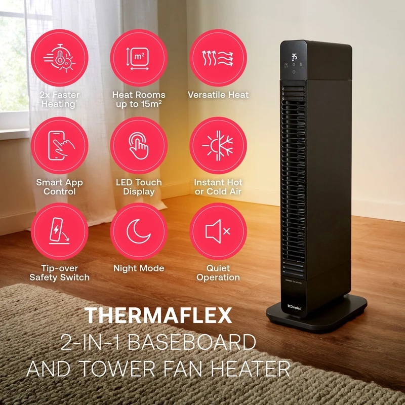 Dimplex ThermaFlex 2-in-1 Baseboard and Tower Fan Heater 2200 Watts