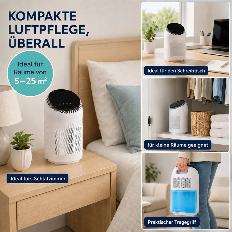 LIVMORE 2-in-1-Luftreiniger und Luftentfeuchter mit HEPA-Filter und Ersatzfilter, 0,7-L-Tank, für Räume bis 25 m2, Weiß