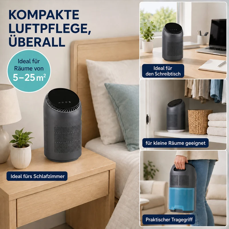 LIVMORE 2-in-1-Luftreiniger und Luftentfeuchter mit HEPA-Filter und Ersatzfilter, 0,7-L-Tank, für Räume bis 25 m2, Weiß