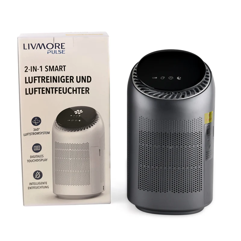 LIVMORE 2-in-1-Luftreiniger und Luftentfeuchter mit HEPA-Filter und Ersatzfilter, 0,7-L-Tank, für Räume bis 25 m2, Weiß