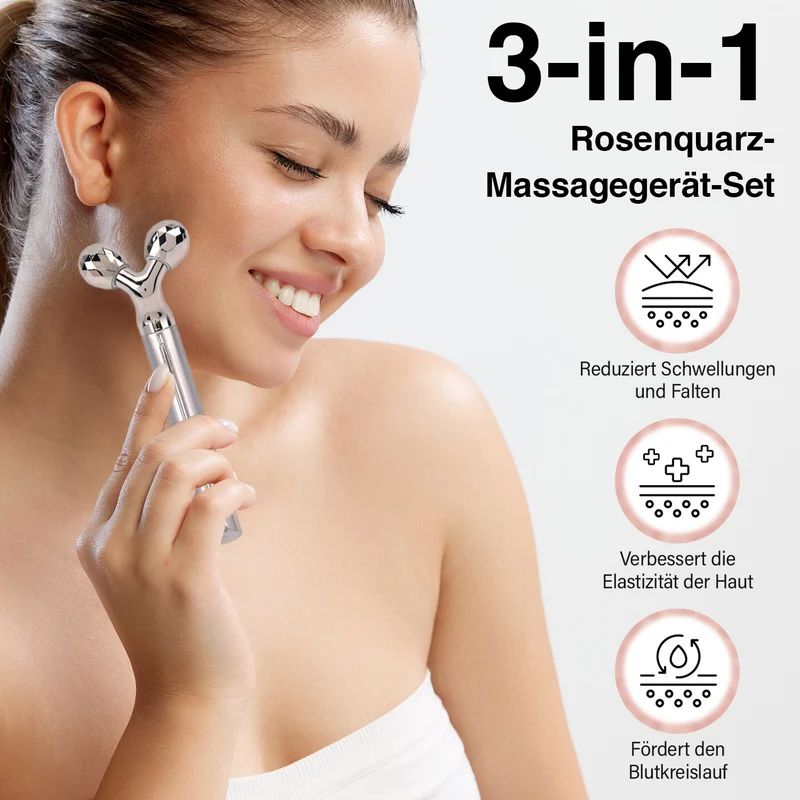 Marmorweiß Gesichtsroller-Massagegerät mit Doppelkopf 2 Kugeln zur Hautstraffung und -festigung, Marmorweiß