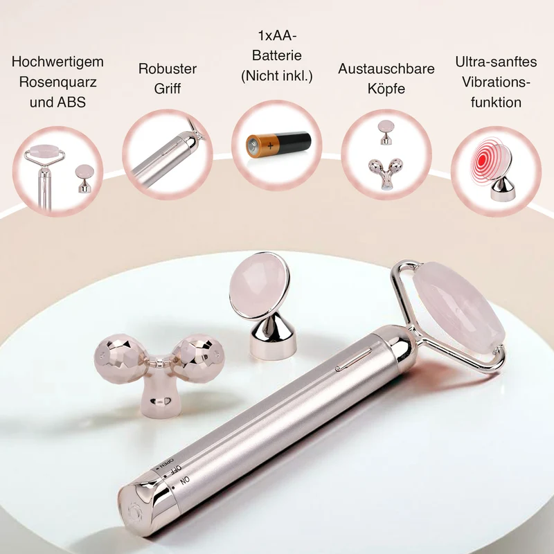 Marmorweiß Gesichtsroller-Massagegerät mit Doppelkopf 2 Kugeln zur Hautstraffung und -festigung, Marmorweiß