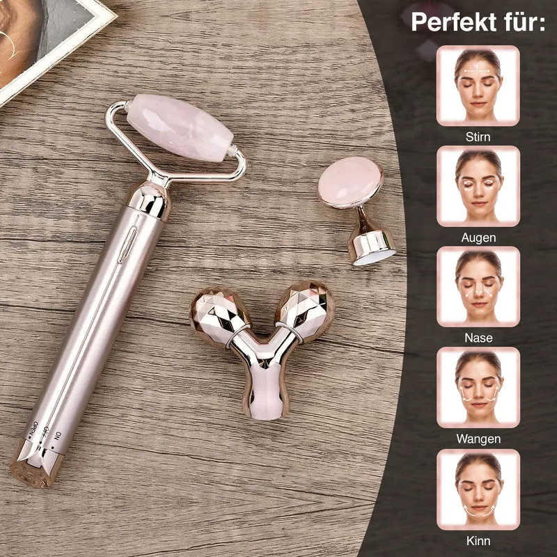 Marmorweiß Gesichtsroller-Massagegerät mit Doppelkopf 2 Kugeln zur Hautstraffung und -festigung, Marmorweiß
