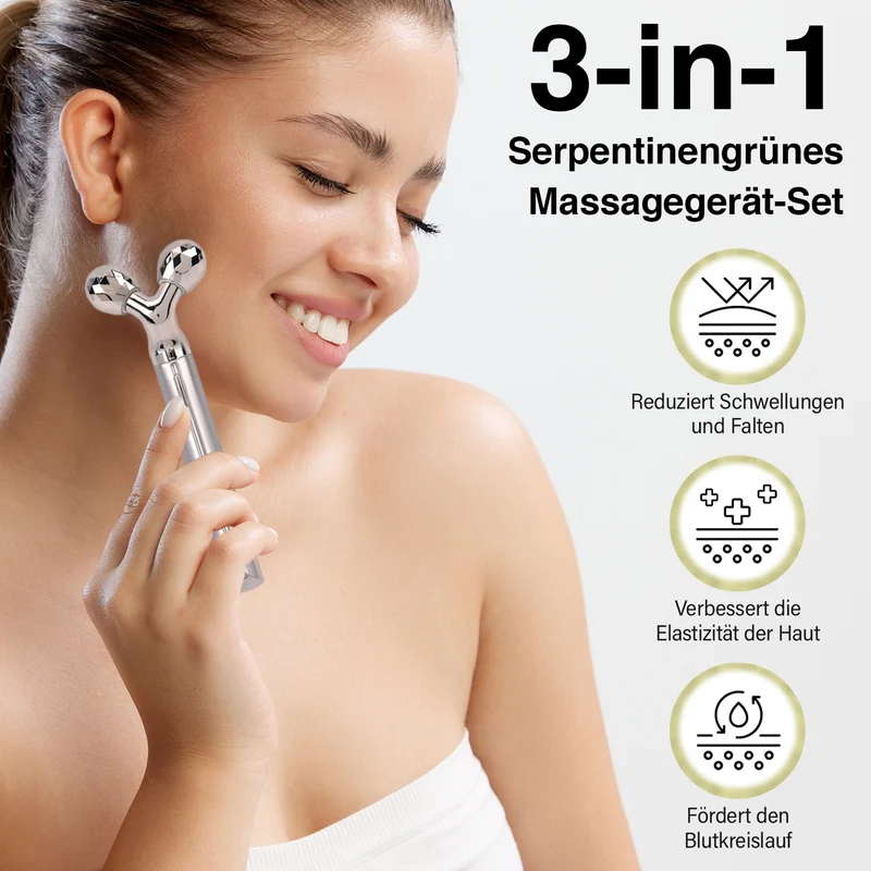 Marmorweiß Gesichtsroller-Massagegerät mit Doppelkopf 2 Kugeln zur Hautstraffung und -festigung, Marmorweiß