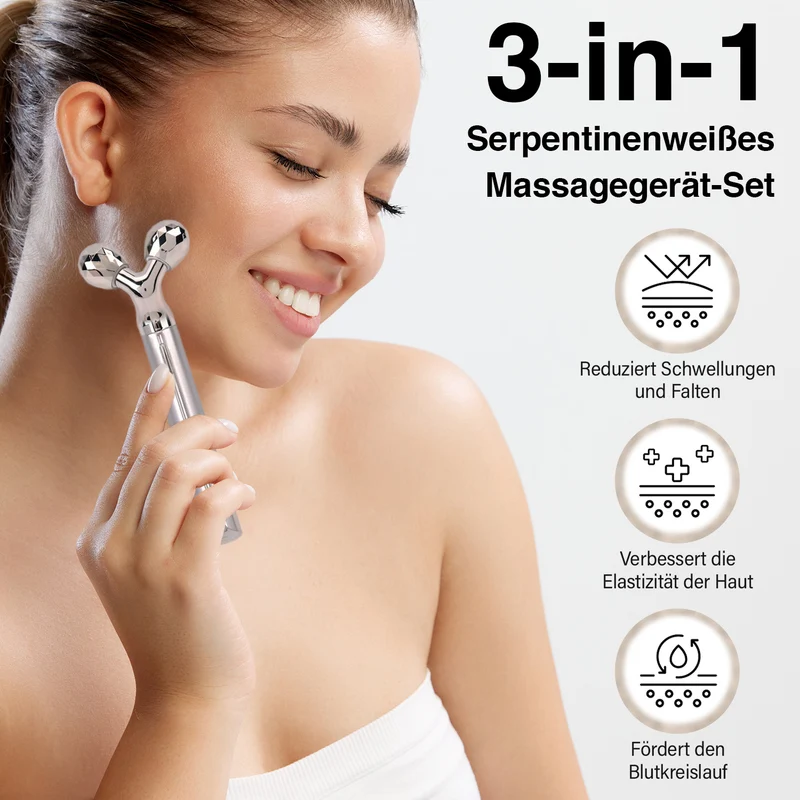 Marmorweiß Gesichtsroller-Massagegerät mit Doppelkopf 2 Kugeln zur Hautstraffung und -festigung, Marmorweiß
