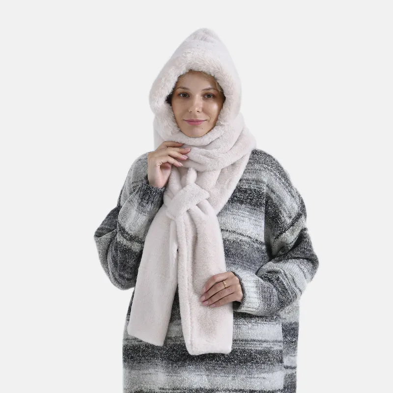 Superweicher 2-in-1-Langschal und Mütze aus hochwertigem Kunstfell, rosa