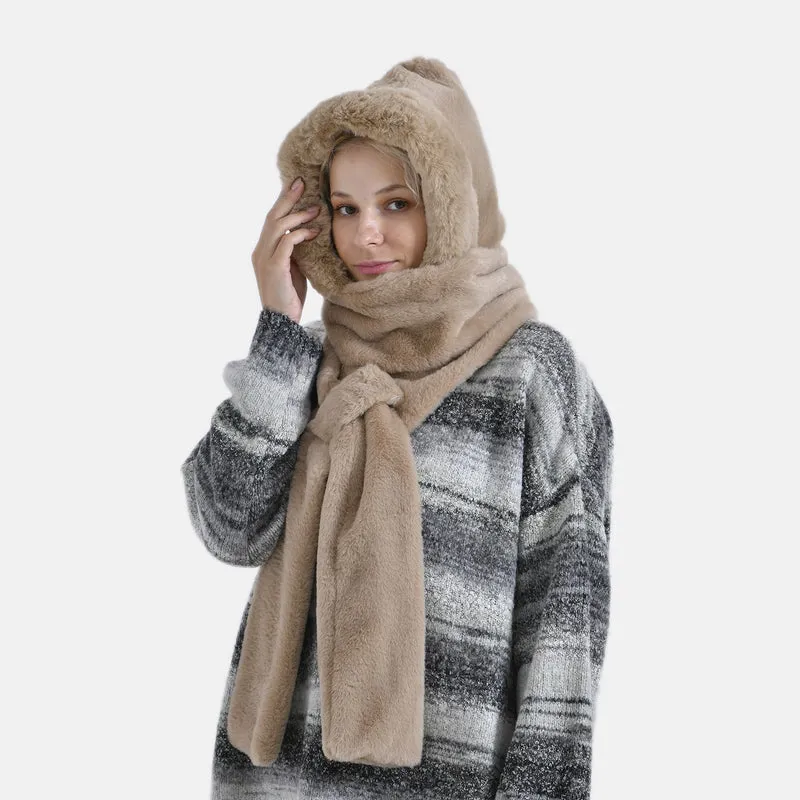 Superweicher 2-in-1-Langschal und Mütze aus hochwertigem Kunstfell, rosa