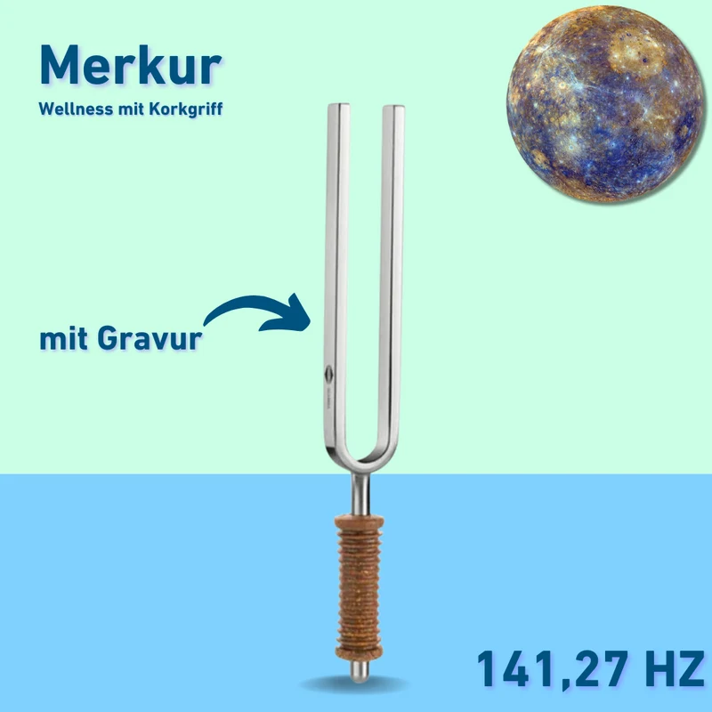 Gravur: Stimmgabel Merkur Wellness mit Korkgriff 141,27 Hz | Art.-Nr. 220018 + Gravur