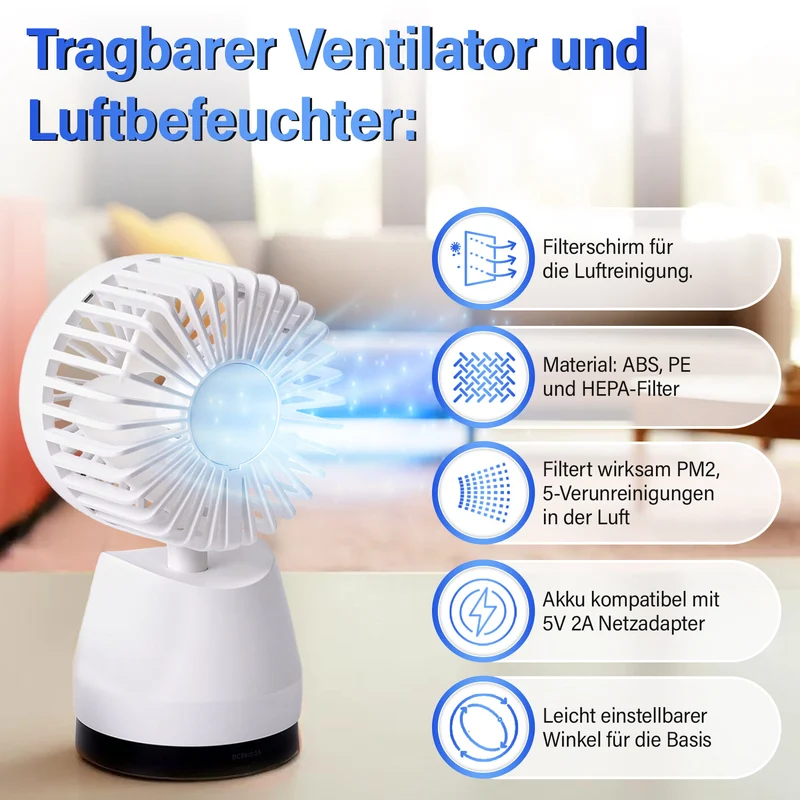 2 in 1: Ventilator mit Ionizer und abnehmbarer HEPA Filter, 3 Geschwindigkeiten, Weiß
