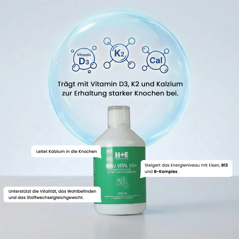 H+E Frau Vital 50+: flüssiges Multivitamin-Konzept mit über 140 sorgfältig abgestimmten Inhaltsstoffen, 500ml