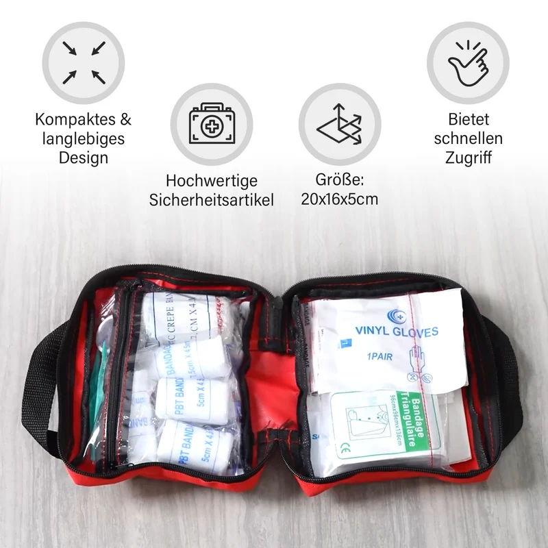 Kompaktes Erste-Hilfe-Set (90 Teile): Für Auto & Zuhause - Verbände, Augenkapseln, Kühlpacks. Inkl. Dreiecksverband & elastische Binden
