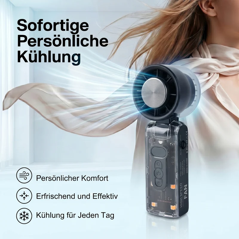 LIVMORE faltbarer Mini-Ventilator, LED-Licht, 1800mAh Akku, Weiß