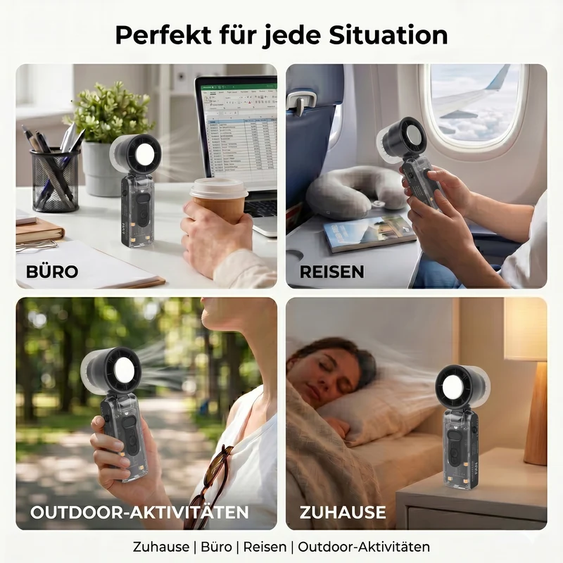 LIVMORE faltbarer Mini-Ventilator, LED-Licht, 1800mAh Akku, Weiß