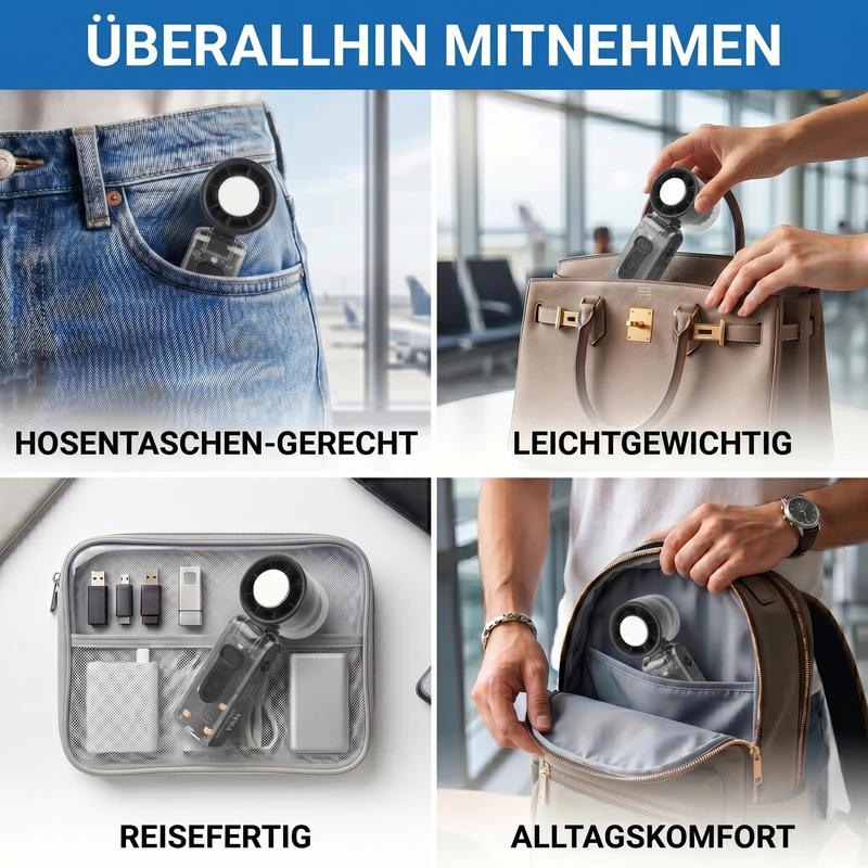 LIVMORE faltbarer Mini-Ventilator, LED-Licht, 1800mAh Akku, Weiß