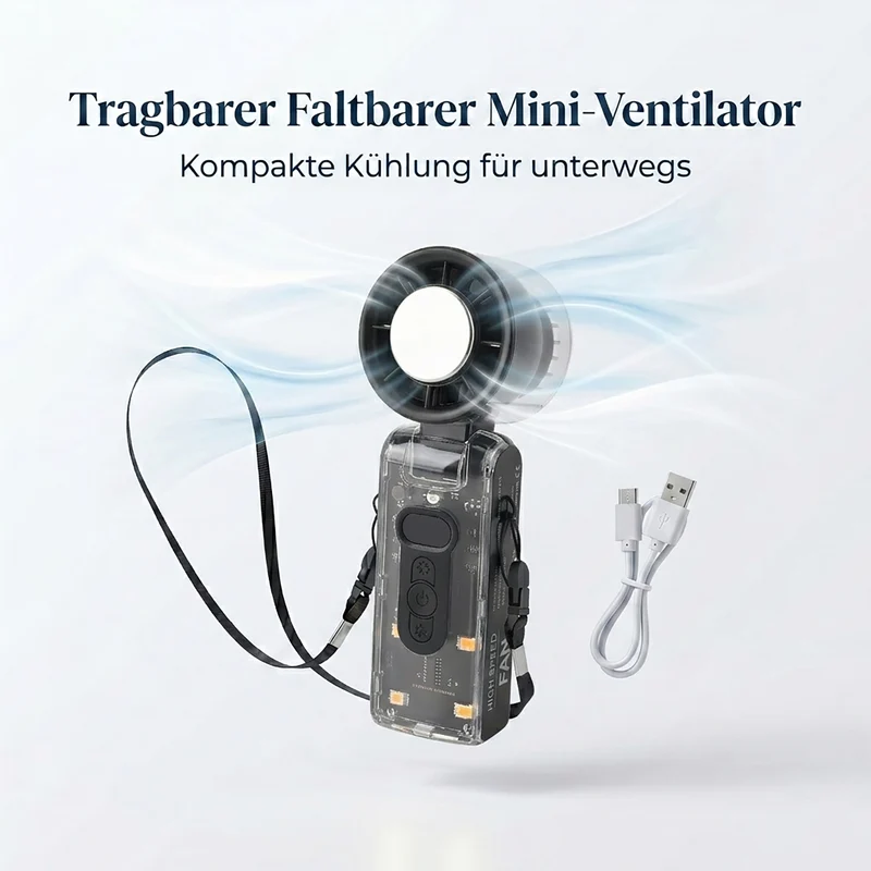 LIVMORE faltbarer Mini-Ventilator, LED-Licht, 1800mAh Akku, Weiß