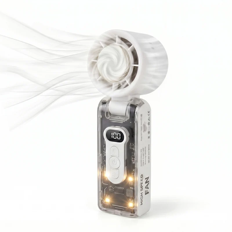LIVMORE faltbarer Mini-Ventilator, LED-Licht, 1800mAh Akku, Weiß