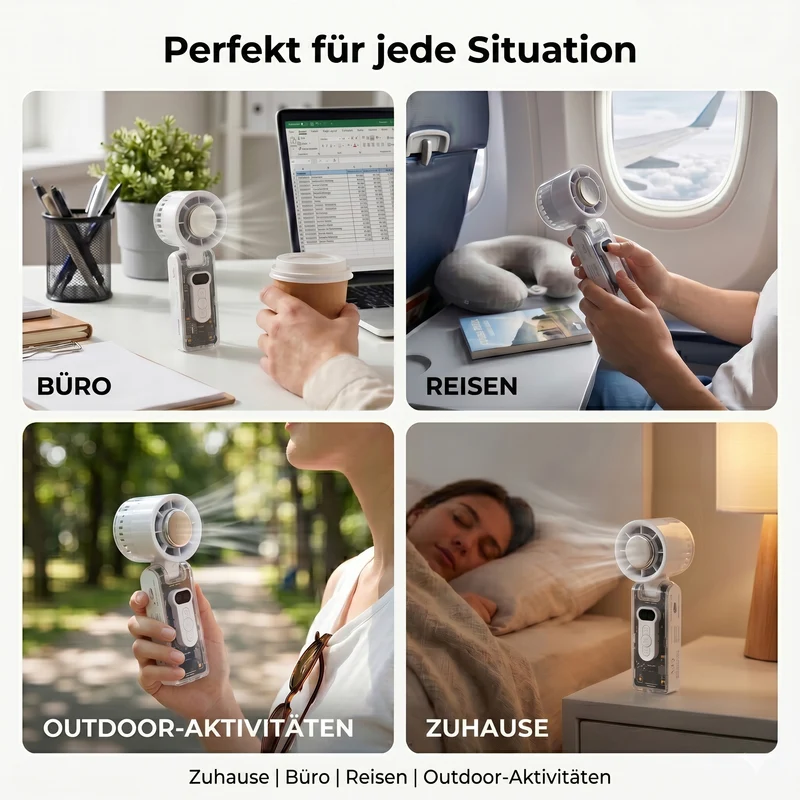 LIVMORE faltbarer Mini-Ventilator, LED-Licht, 1800mAh Akku, Weiß