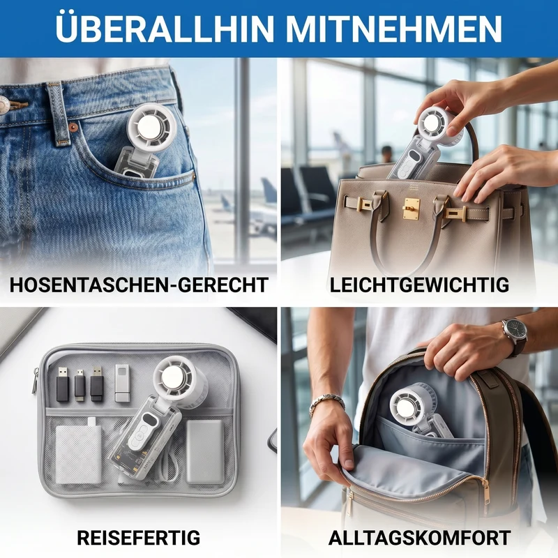 LIVMORE faltbarer Mini-Ventilator, LED-Licht, 1800mAh Akku, Weiß