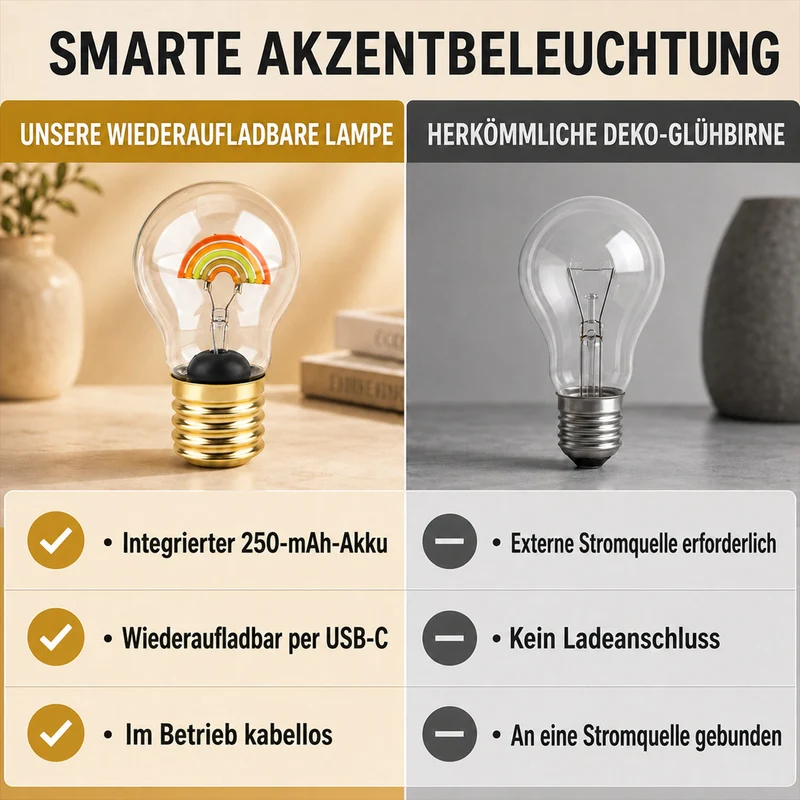 LIVMORE LED-Dekoleuchte in Glühbirnenform mit Herzmotiv, USB-C-aufladbar, 6,5x12cm, Rosa