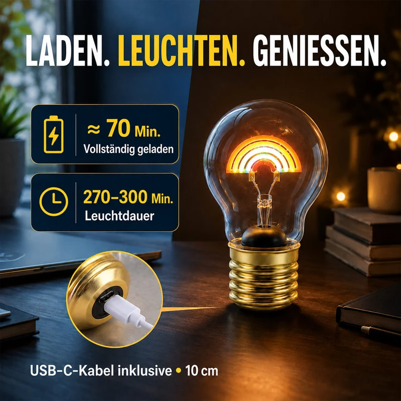 LIVMORE LED-Dekoleuchte in Glühbirnenform mit Herzmotiv, USB-C-aufladbar, 6,5x12cm, Rosa