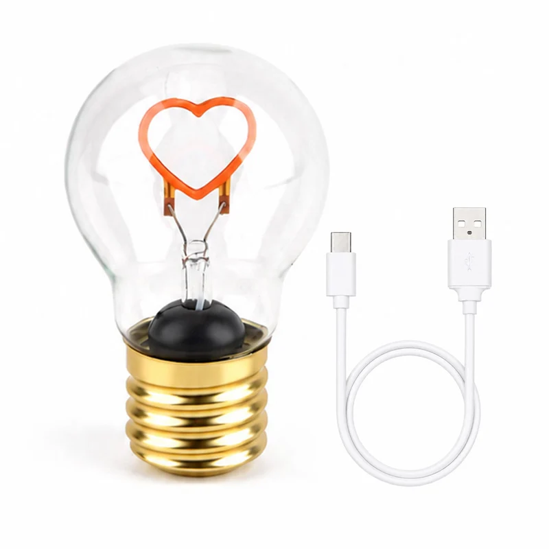 LIVMORE LED-Dekoleuchte in Glühbirnenform mit Herzmotiv, USB-C-aufladbar, 6,5x12cm, Rosa