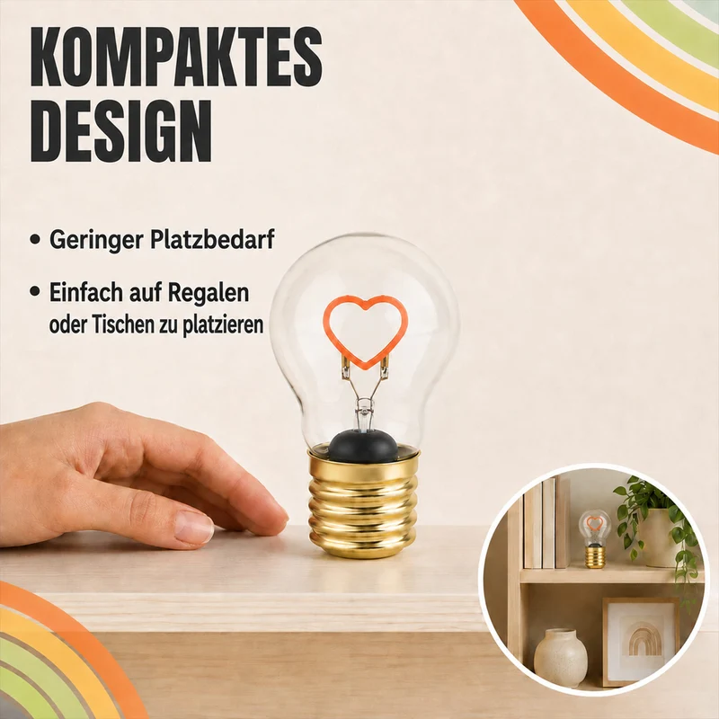LIVMORE LED-Dekoleuchte in Glühbirnenform mit Herzmotiv, USB-C-aufladbar, 6,5x12cm, Rosa