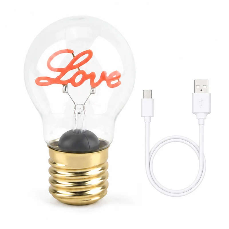 LIVMORE LED-Dekoleuchte in Glühbirnenform mit Herzmotiv, USB-C-aufladbar, 6,5x12cm, Rosa