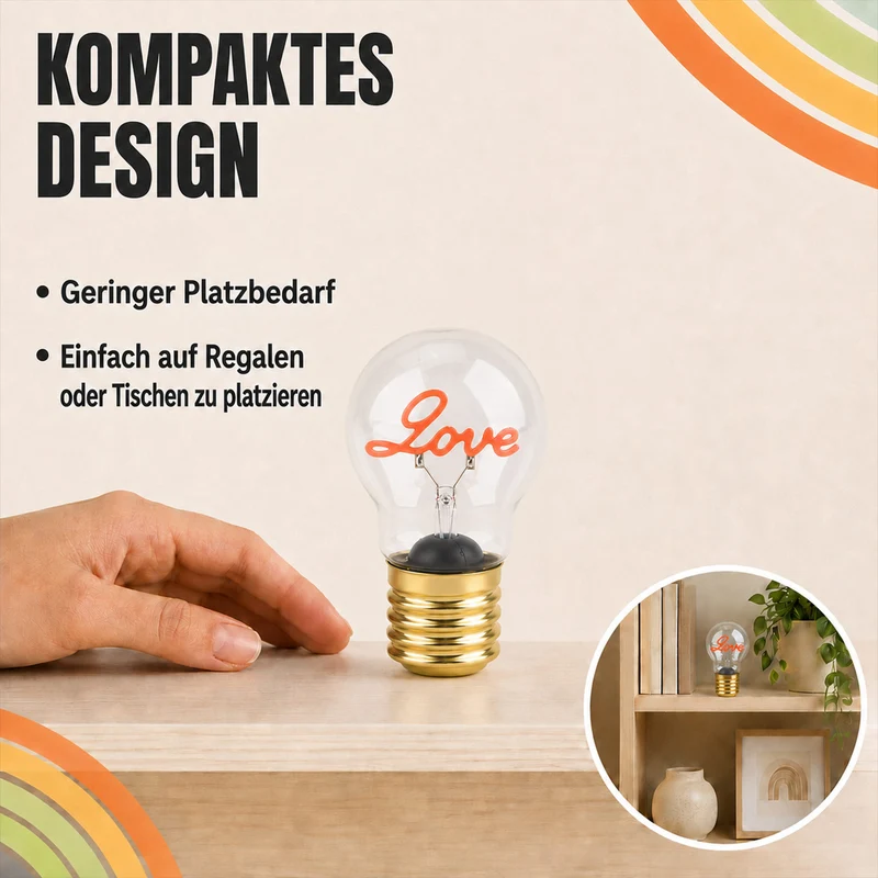 LIVMORE LED-Dekoleuchte in Glühbirnenform mit Herzmotiv, USB-C-aufladbar, 6,5x12cm, Rosa