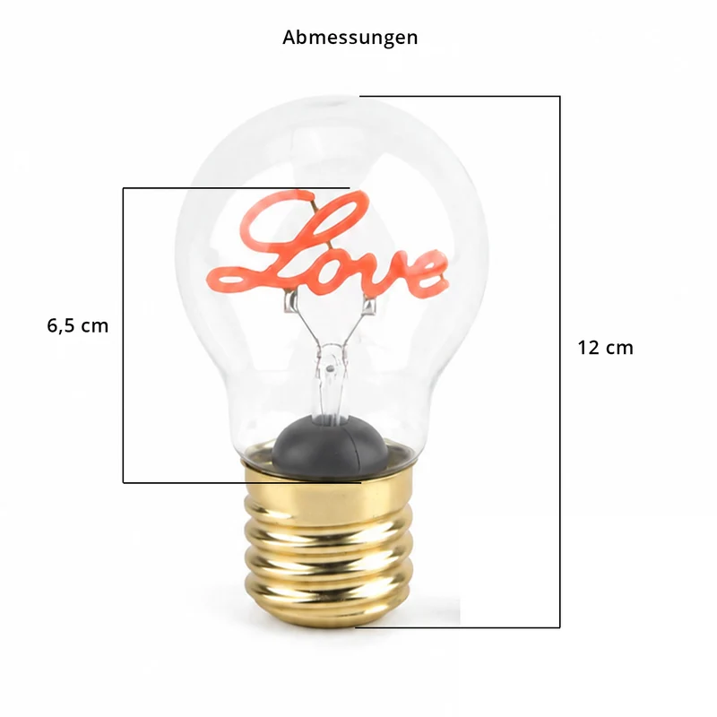 LIVMORE LED-Dekoleuchte in Glühbirnenform mit Herzmotiv, USB-C-aufladbar, 6,5x12cm, Rosa