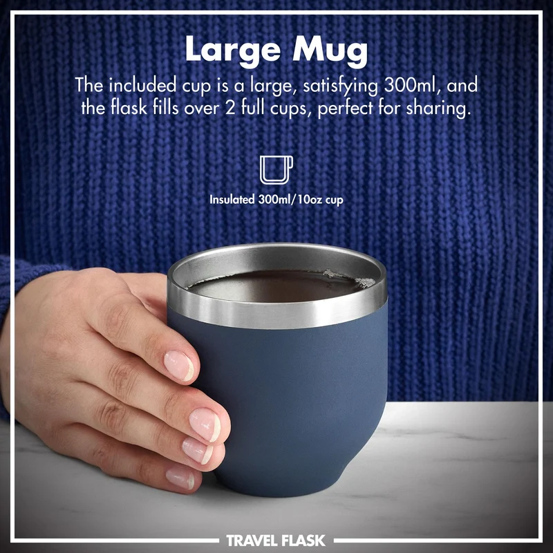 ION8 Luma Vacuum Insulated, Flask & Mug, Ash Navy, 700ml (24oz)