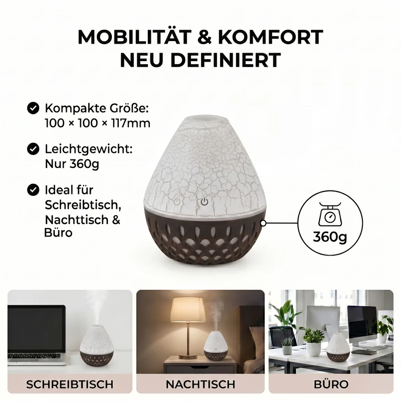 LIVMORE Vulcano Luftbefeuchter und Aromadiffusor mit 7 ätherischen Ölen, LED Farbwechsel, 200ml, Kaffee
