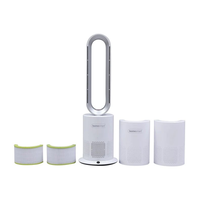 5 in 1 Luftdoktor - Luftreiniger/Ventilator ohne Lüfterflügel mit HEPA Filter, Weiß und Silber