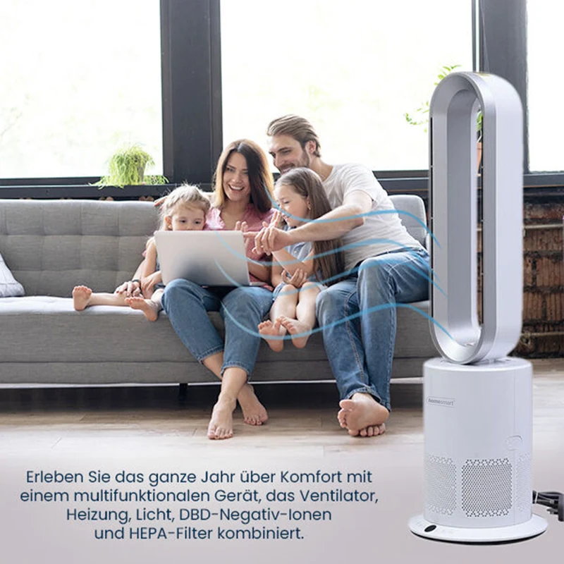 5 in 1 Luftdoktor - Luftreiniger/Ventilator ohne Lüfterflügel mit HEPA Filter, Weiß und Silber
