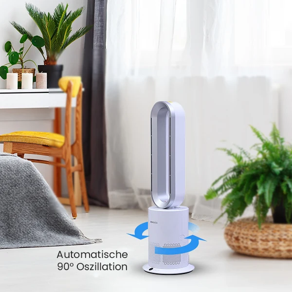 5 in 1 Luftdoktor - Luftreiniger/Ventilator ohne Lüfterflügel mit HEPA Filter, Weiß und Silber