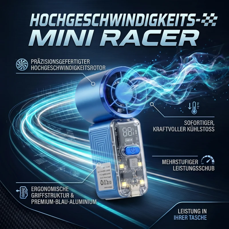 LIVMORE Hochgeschwindigkeits-Taschenventilator, LED-Licht, 3000mAh Akku, 6 Geschwindigkeitsstufen, Weiß