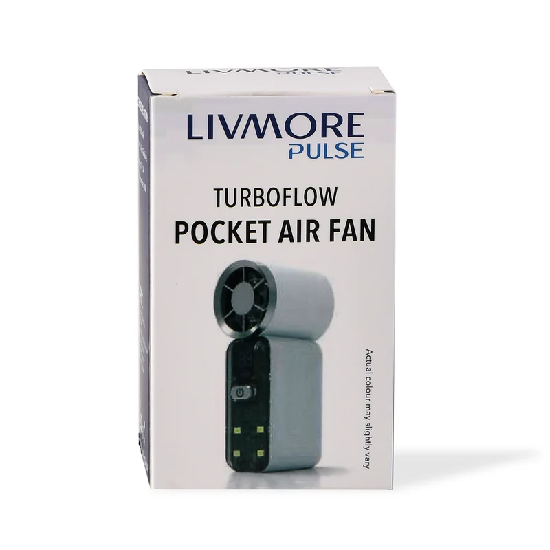 LIVMORE Hochgeschwindigkeits-Taschenventilator, LED-Licht, 3000mAh Akku, 6 Geschwindigkeitsstufen, Weiß